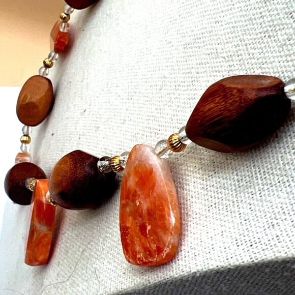 Handcrafted Carnelian Agate & Wood Beaded Necklace. N14 - Picture 3 of 9